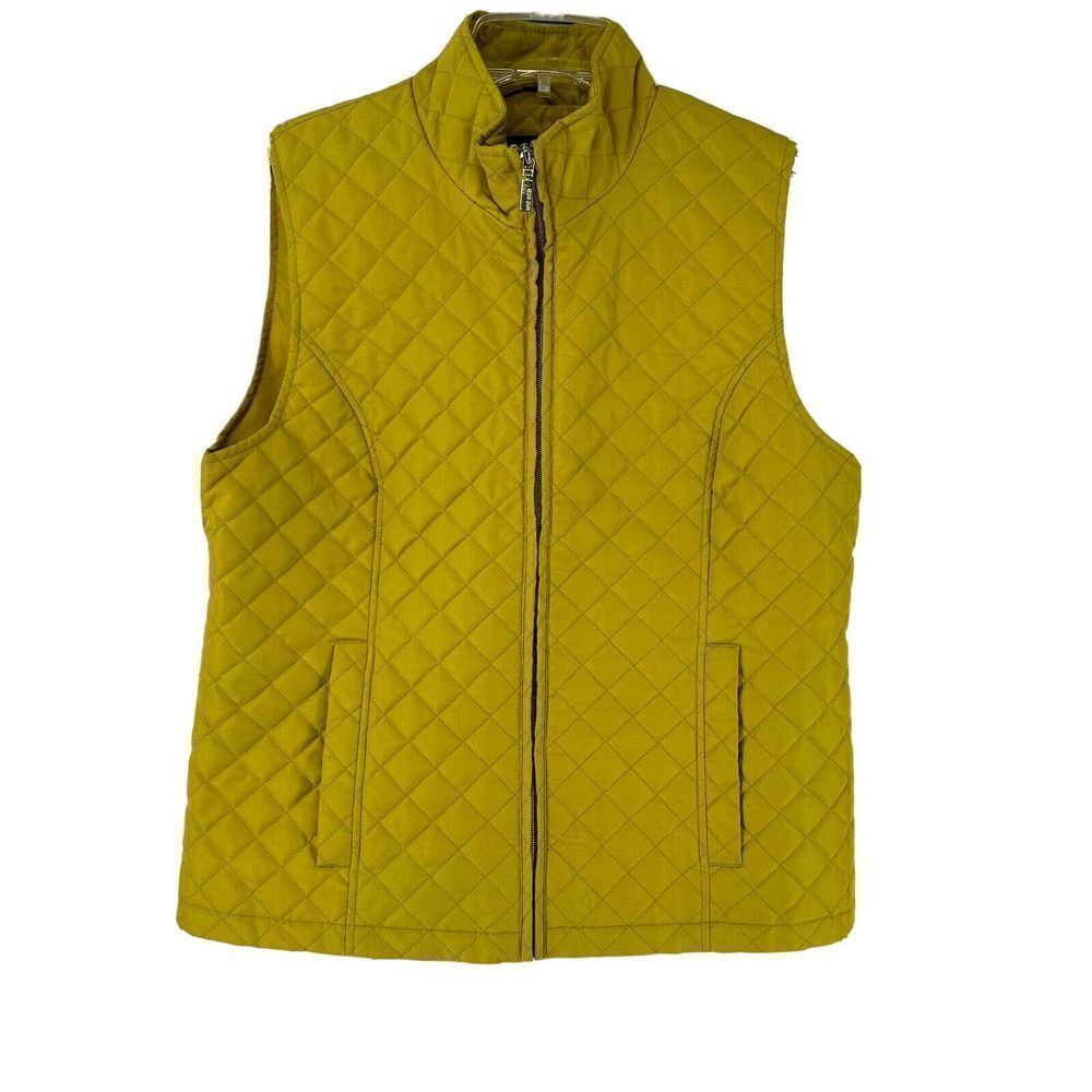 Nine West Vest Quilted Marigold Yellow Womens Size Medium Layering Full Zip